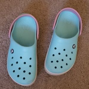 Blue and pink crocband crocs